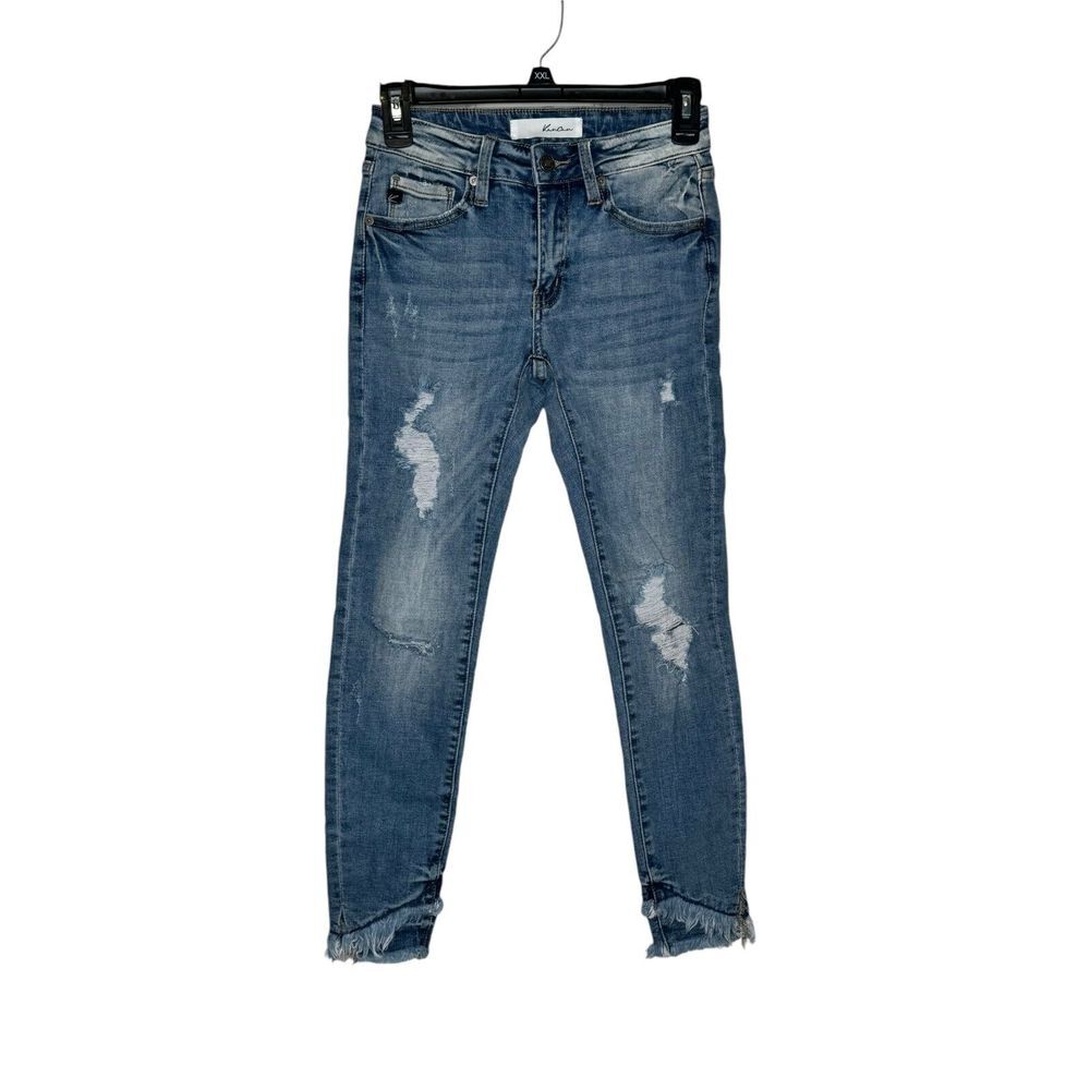 Kancan Women's Jeans Nala Mid Rise Ankle Skinny Distressed Denim Blue Size 1/24
